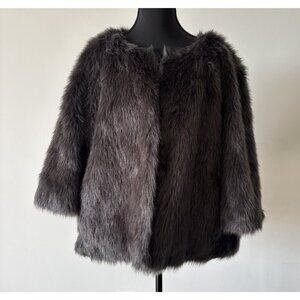 Banana Republic Salt Grey Faux Fur Cape Coat Jacket Womens XL Holiday Occasion